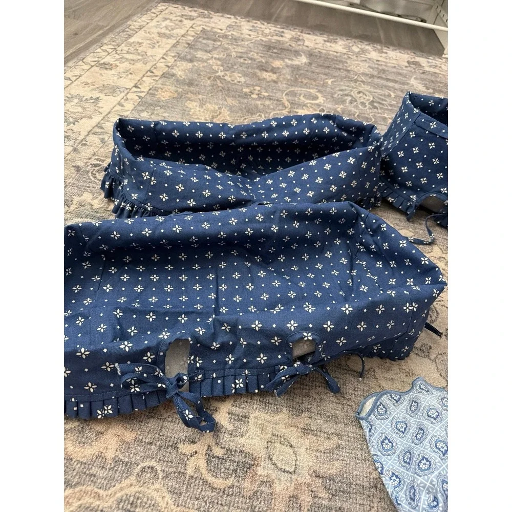 Vintage Longaberger Basket Fabric Liners Navy Blue, Peony